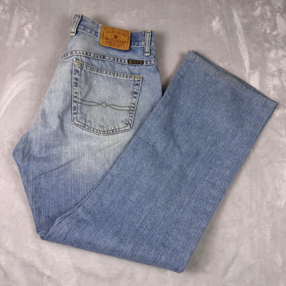Lucky Brand Dungarees VTG Wide Leg Jeans Light Wash Button Fly 8/29 USA Made*